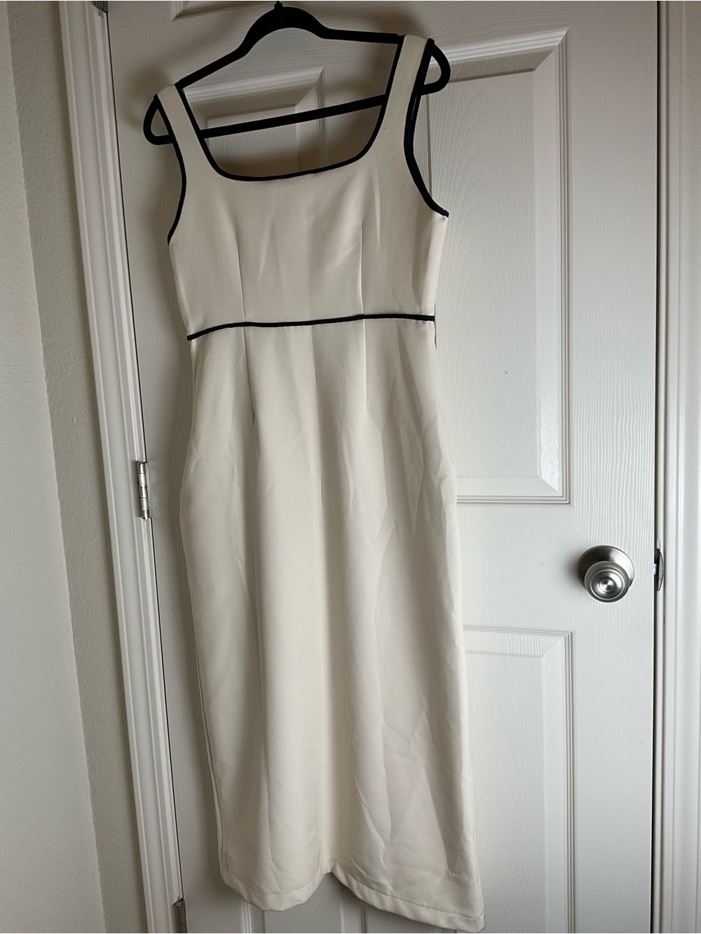 Zara Navy Blue & Cream Contrast Trim Midi Dress Size L - Picture 10 of 12